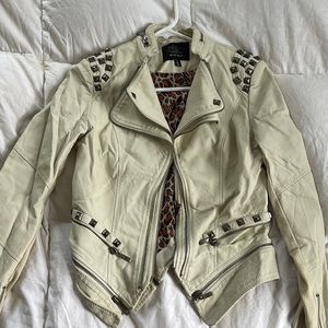 cream punk rock cropped “leather” jacket size small